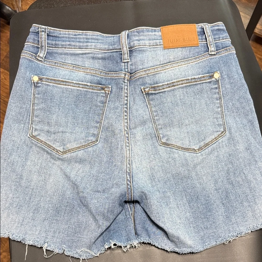 Judy Blue Women's Frayed Hem Jean Shorts - Light Blue - Picture 3 of 6